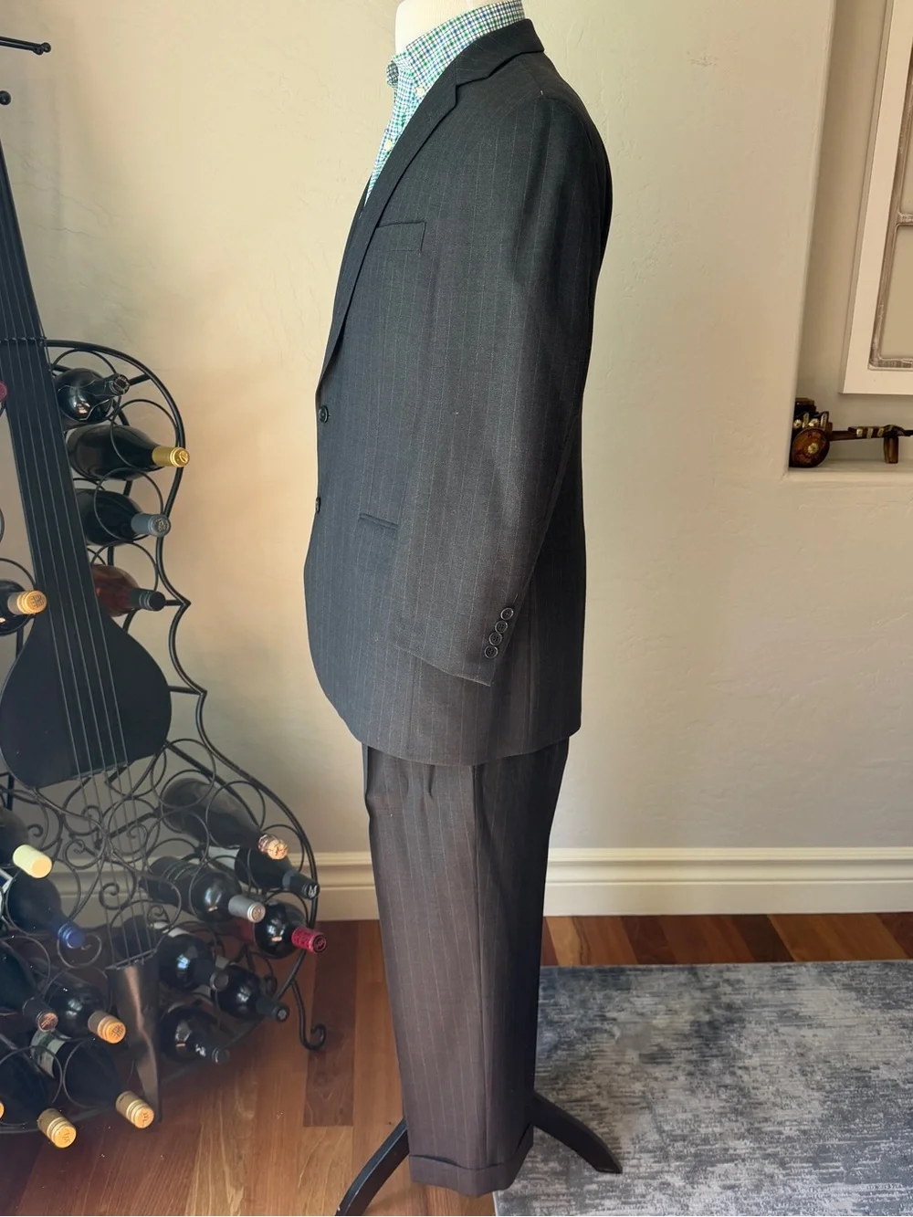Brooks Brothers Men's Pinstripe Dark Gray 2pc Wool Pant Suit Size 43R/ 38W/29L